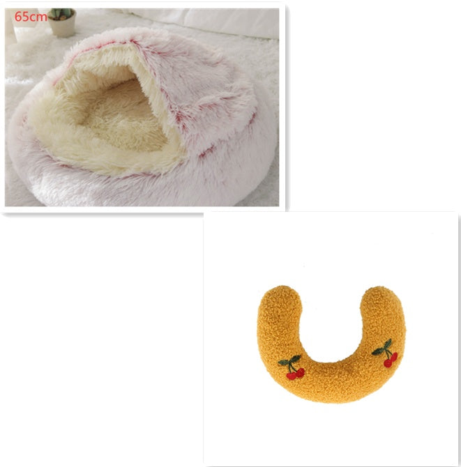 2 In 1 Cat Warm Bed House Soft Long Plush Pets Bed