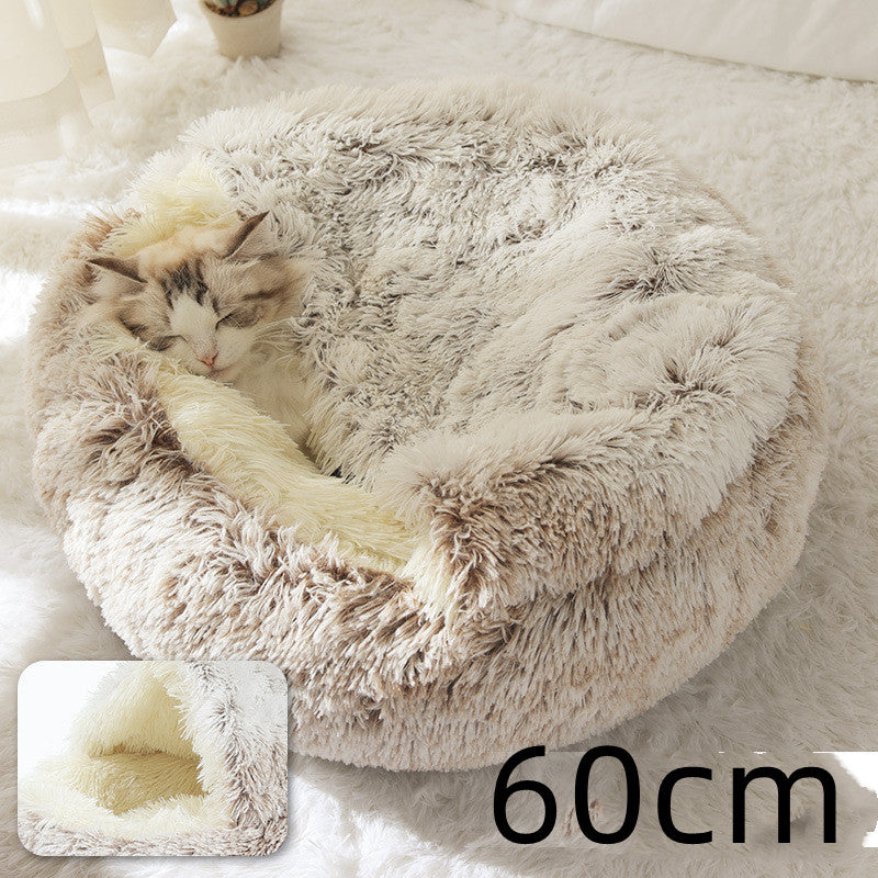 2 In 1 Cat Warm Bed House Soft Long Plush Pets Bed