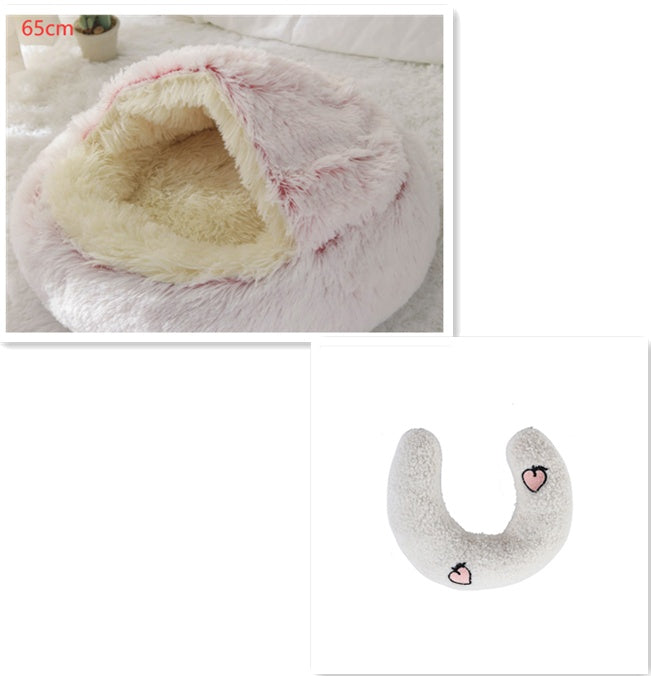 2 In 1 Cat Warm Bed House Soft Long Plush Pets Bed