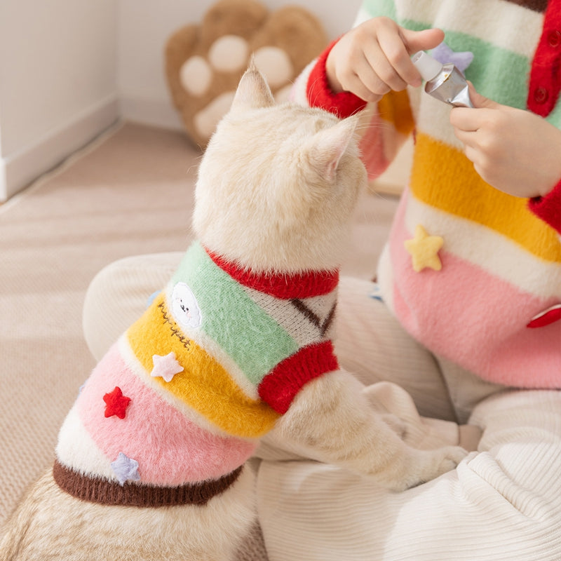 Cat Cartoon Star Striped Parent-child Sweater