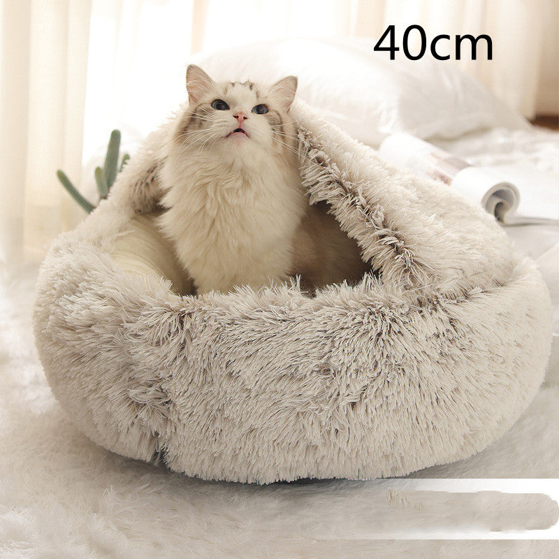 2 In 1 Cat Warm Bed House Soft Long Plush Pets Bed