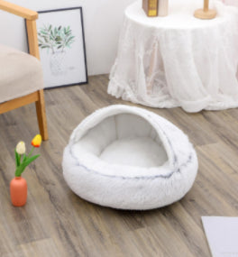 2 In 1 Cat Warm Bed House Soft Long Plush Pets Bed