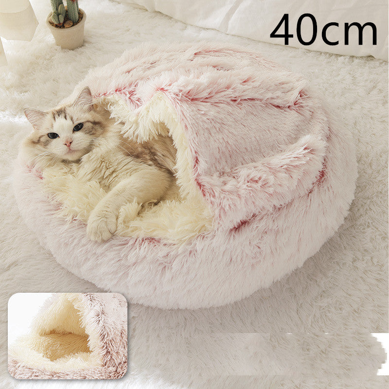 2 In 1 Cat Warm Bed House Soft Long Plush Pets Bed