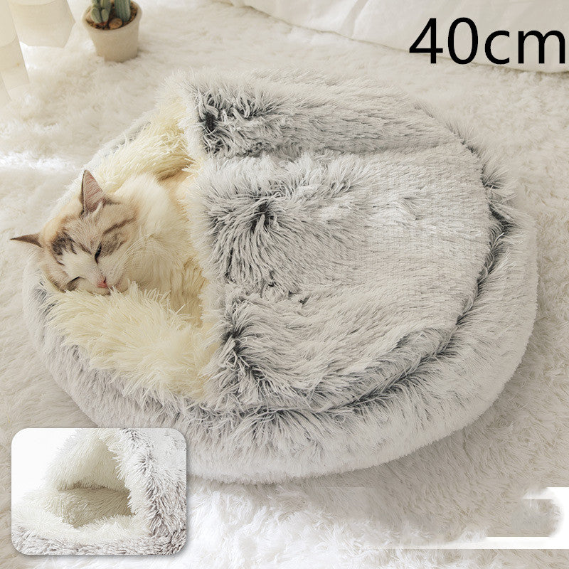 2 In 1 Cat Warm Bed House Soft Long Plush Pets Bed