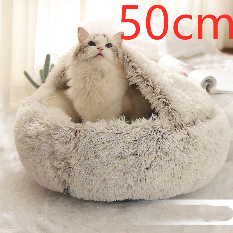 2 In 1 Cat Warm Bed House Soft Long Plush Pets Bed