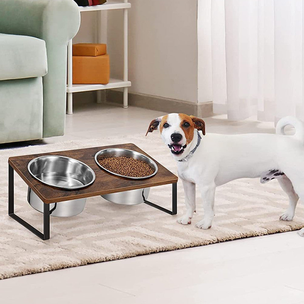 Iron Wood Combined With Cat Bowl Rack