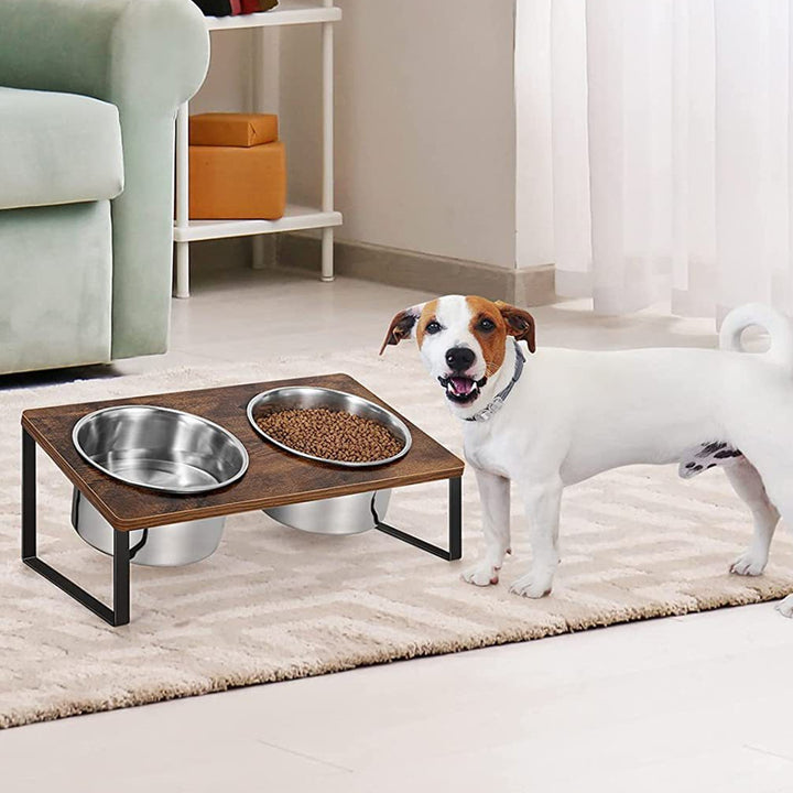 Iron Wood Combined With Cat Bowl Rack