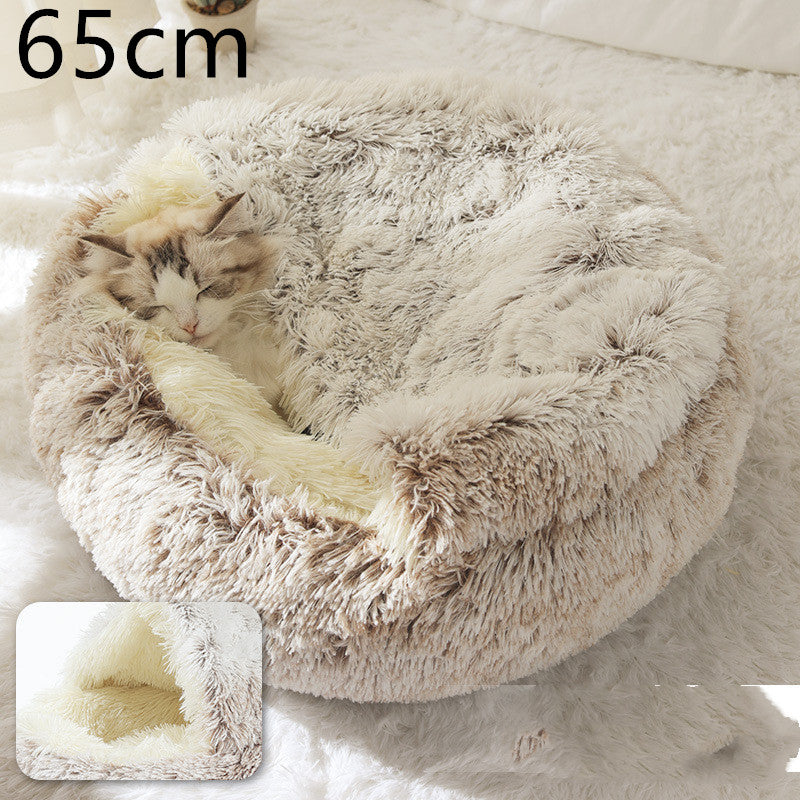 2 In 1 Cat Warm Bed House Soft Long Plush Pets Bed