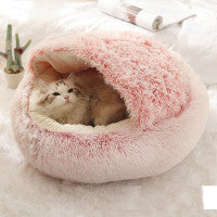 2 In 1 Cat Warm Bed House Soft Long Plush Pets Bed