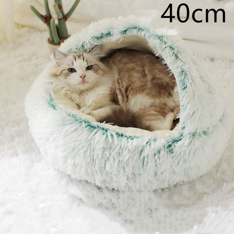 2 In 1 Cat Warm Bed House Soft Long Plush Pets Bed