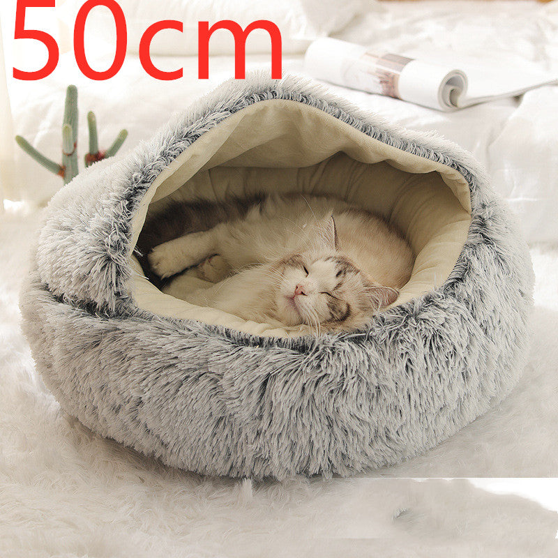 2 In 1 Cat Warm Bed House Soft Long Plush Pets Bed