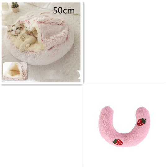 2 In 1 Cat Warm Bed House Soft Long Plush Pets Bed