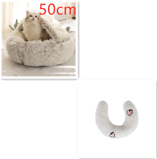 2 In 1 Cat Warm Bed House Soft Long Plush Pets Bed