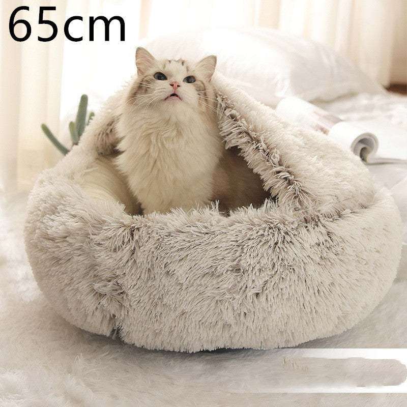 2 In 1 Cat Warm Bed House Soft Long Plush Pets Bed