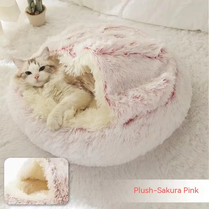 2 In 1 Cat Warm Bed House Soft Long Plush Pets Bed