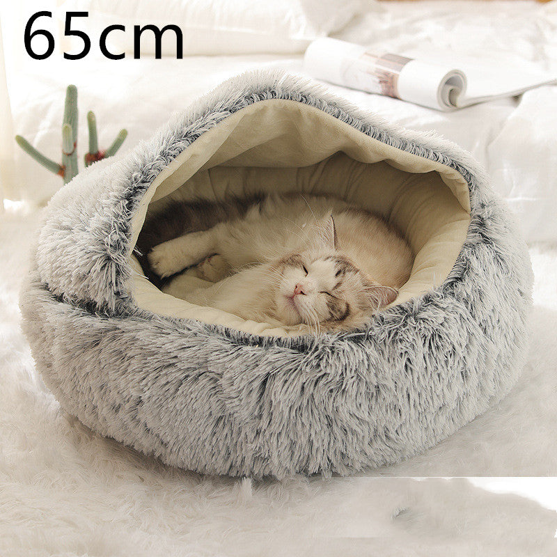 2 In 1 Cat Warm Bed House Soft Long Plush Pets Bed