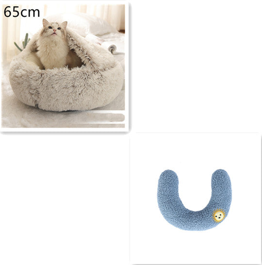2 In 1 Cat Warm Bed House Soft Long Plush Pets Bed
