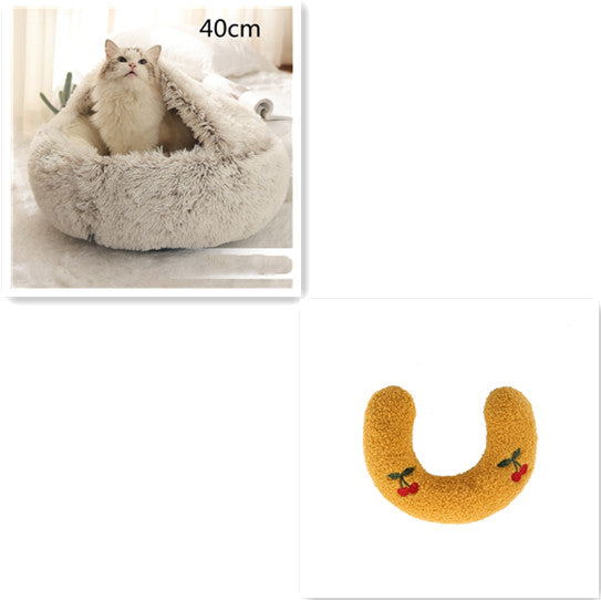 2 In 1 Cat Warm Bed House Soft Long Plush Pets Bed
