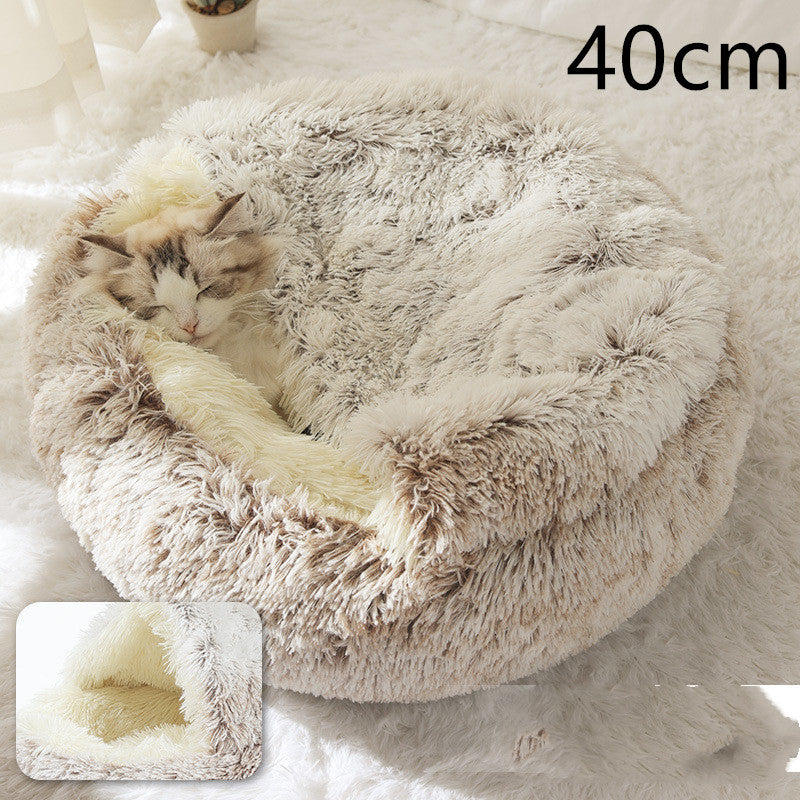 2 In 1 Cat Warm Bed House Soft Long Plush Pets Bed