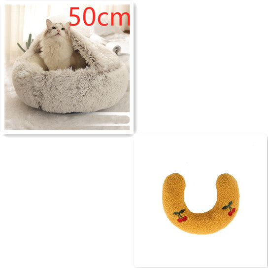 2 In 1 Cat Warm Bed House Soft Long Plush Pets Bed