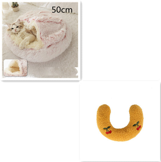 2 In 1 Cat Warm Bed House Soft Long Plush Pets Bed
