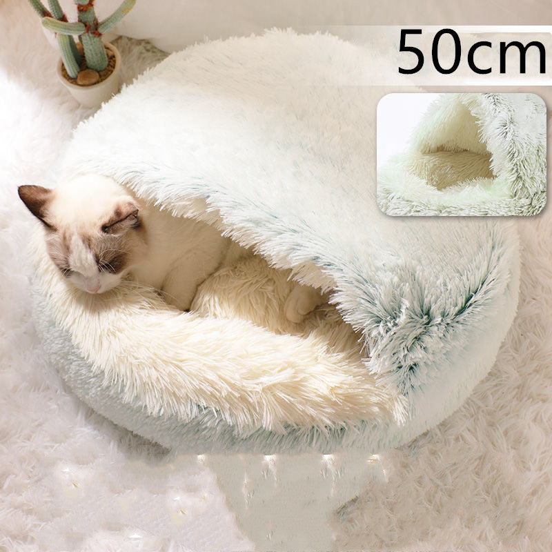 2 In 1 Cat Warm Bed House Soft Long Plush Pets Bed