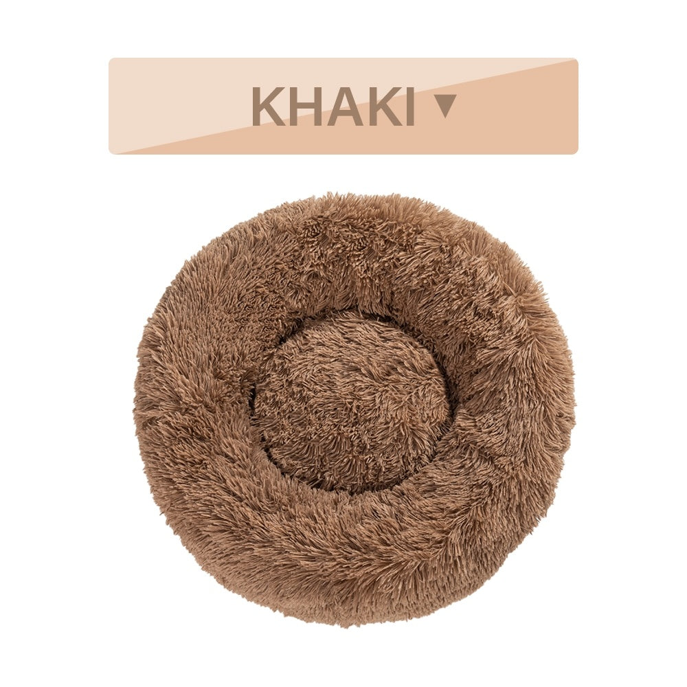Fluffy Donut Dog Bed Long Plush Pet Cushion Dog Bed