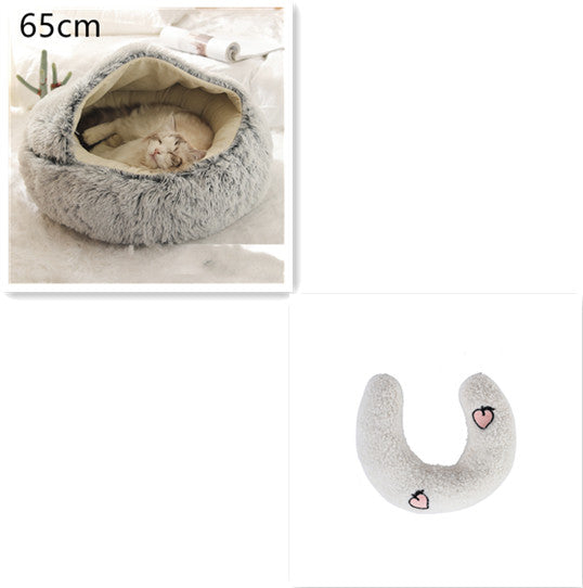 2 In 1 Cat Warm Bed House Soft Long Plush Pets Bed