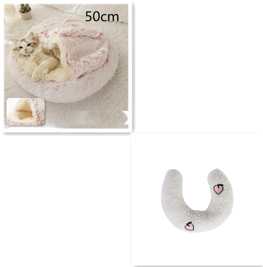 2 In 1 Cat Warm Bed House Soft Long Plush Pets Bed