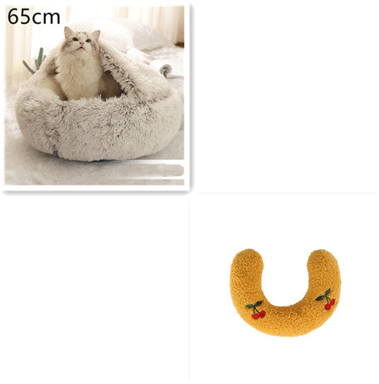 2 In 1 Cat Warm Bed House Soft Long Plush Pets Bed