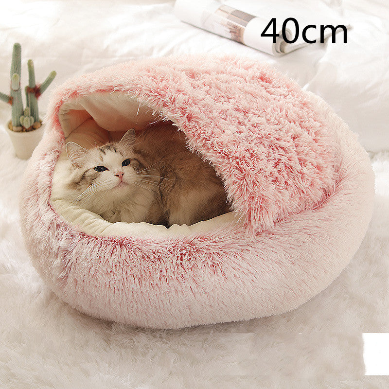2 In 1 Cat Warm Bed House Soft Long Plush Pets Bed