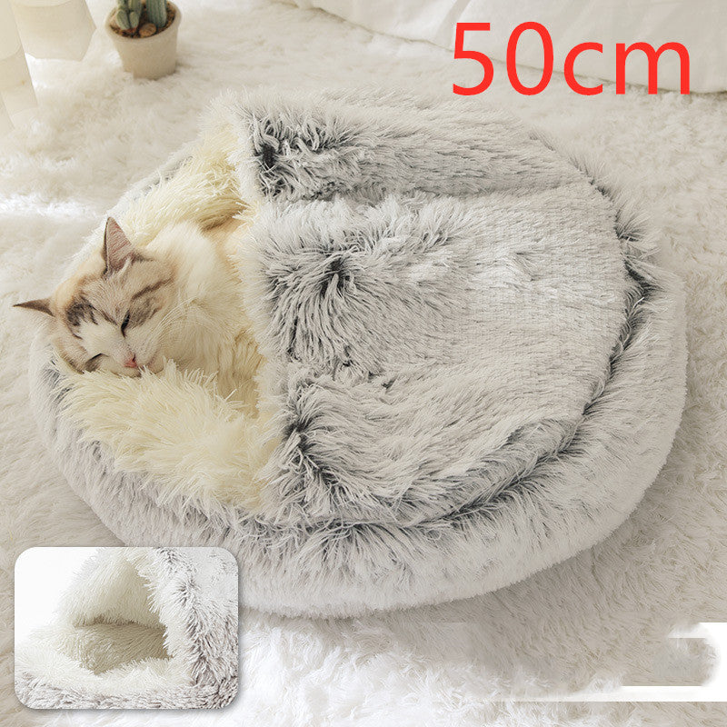 2 In 1 Cat Warm Bed House Soft Long Plush Pets Bed