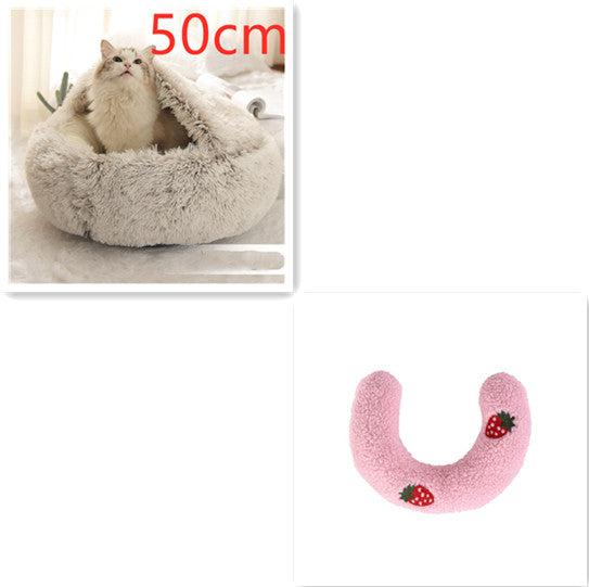 2 In 1 Cat Warm Bed House Soft Long Plush Pets Bed