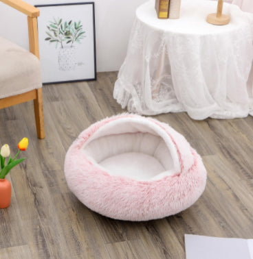 2 In 1 Cat Warm Bed House Soft Long Plush Pets Bed
