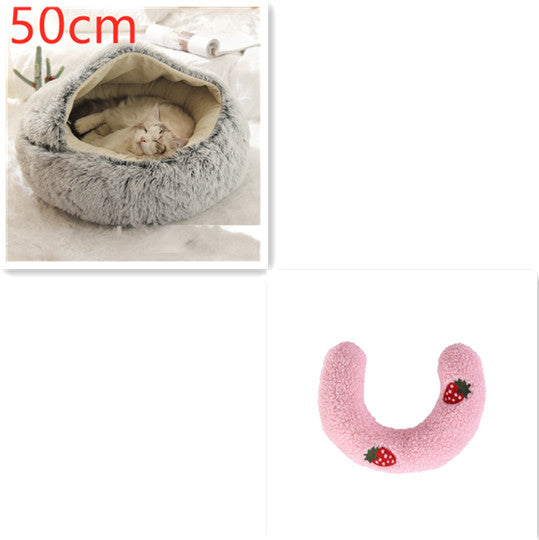 2 In 1 Cat Warm Bed House Soft Long Plush Pets Bed