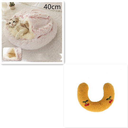 2 In 1 Cat Warm Bed House Soft Long Plush Pets Bed