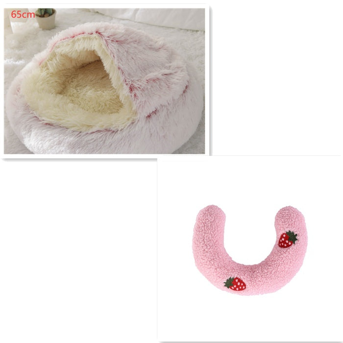 2 In 1 Cat Warm Bed House Soft Long Plush Pets Bed