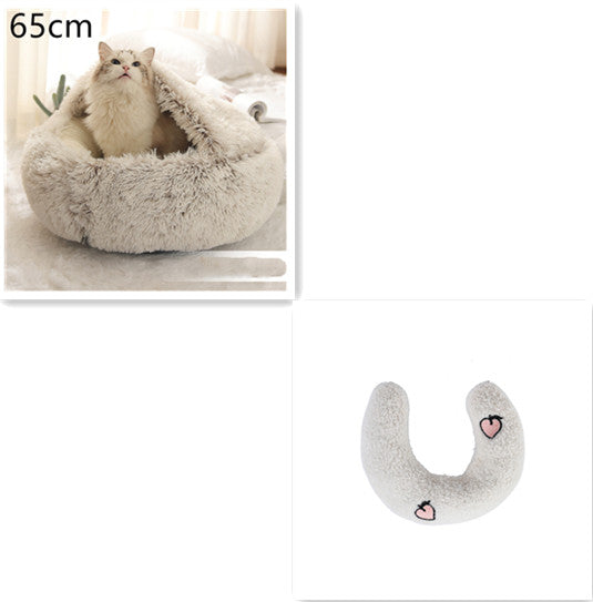 2 In 1 Cat Warm Bed House Soft Long Plush Pets Bed