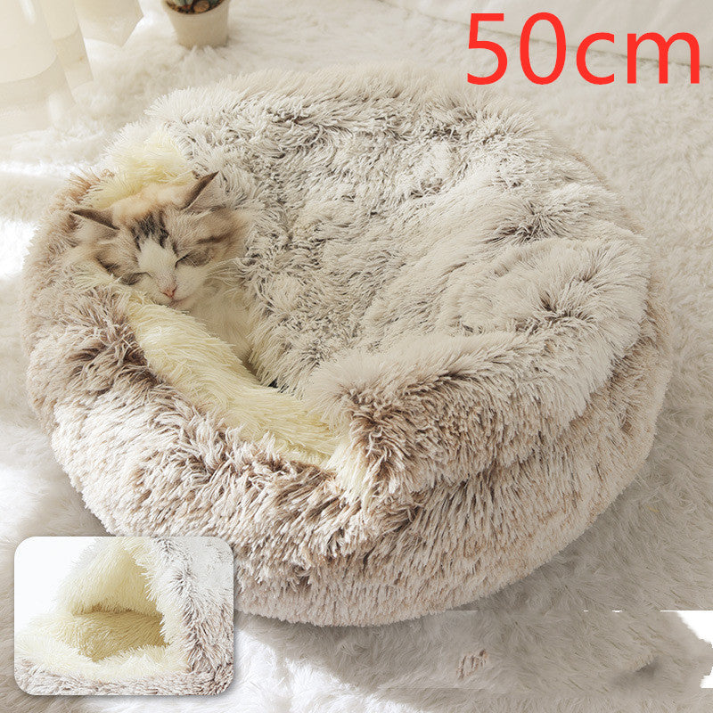 2 In 1 Cat Warm Bed House Soft Long Plush Pets Bed