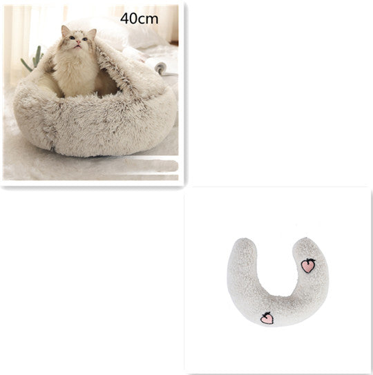 2 In 1 Cat Warm Bed House Soft Long Plush Pets Bed