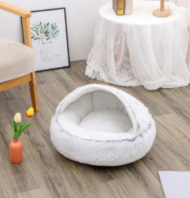 2 In 1 Cat Warm Bed House Soft Long Plush Pets Bed