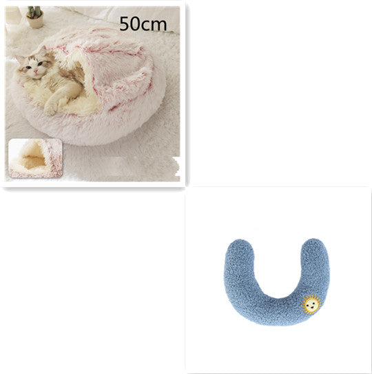 2 In 1 Cat Warm Bed House Soft Long Plush Pets Bed