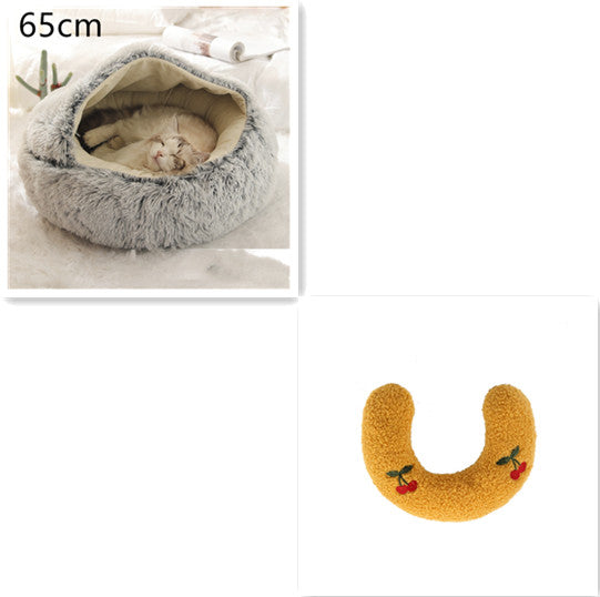 2 In 1 Cat Warm Bed House Soft Long Plush Pets Bed
