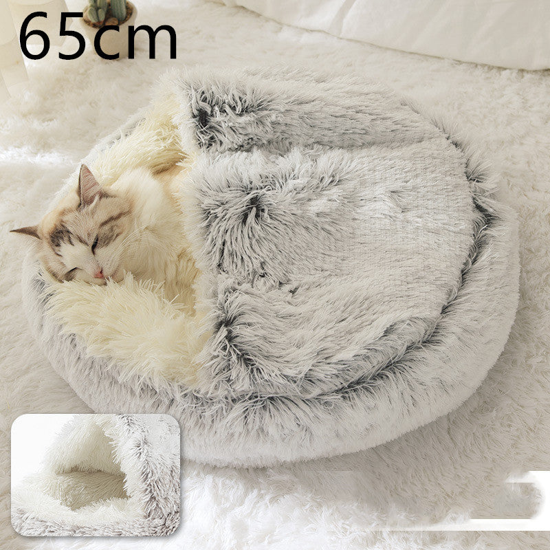 2 In 1 Cat Warm Bed House Soft Long Plush Pets Bed