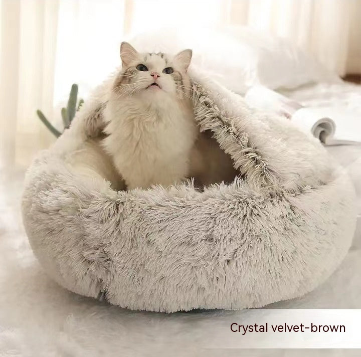 2 In 1 Cat Warm Bed House Soft Long Plush Pets Bed