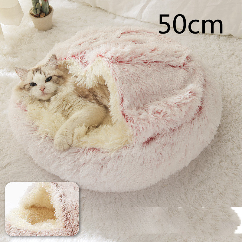 2 In 1 Cat Warm Bed House Soft Long Plush Pets Bed