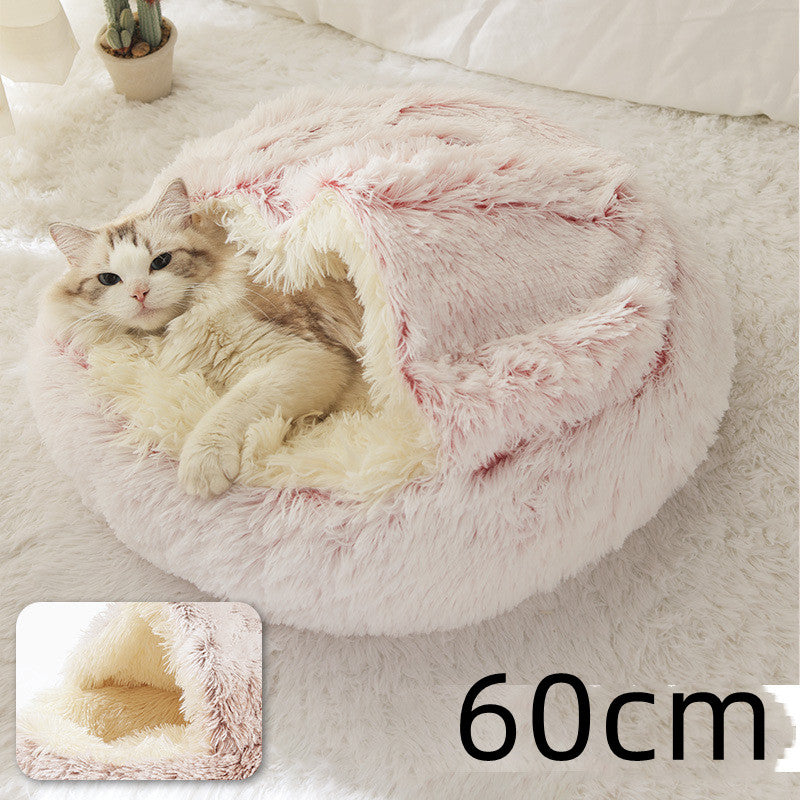 2 In 1 Cat Warm Bed House Soft Long Plush Pets Bed