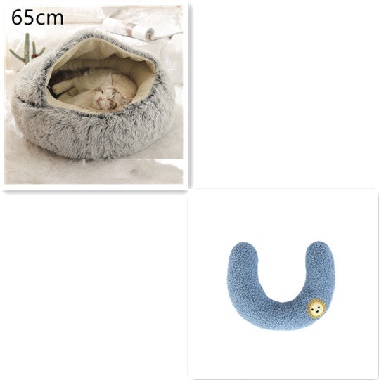 2 In 1 Cat Warm Bed House Soft Long Plush Pets Bed