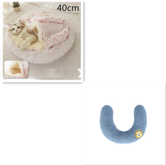 2 In 1 Cat Warm Bed House Soft Long Plush Pets Bed