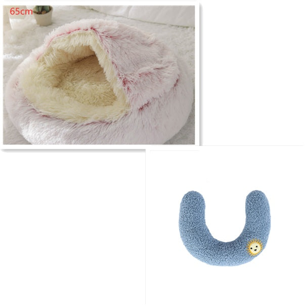 2 In 1 Cat Warm Bed House Soft Long Plush Pets Bed